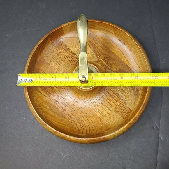 Vintage MCM Wooden Walnut Bowl Brass Nutcracker Mid Century Modern Decor - Picture 5 of 8